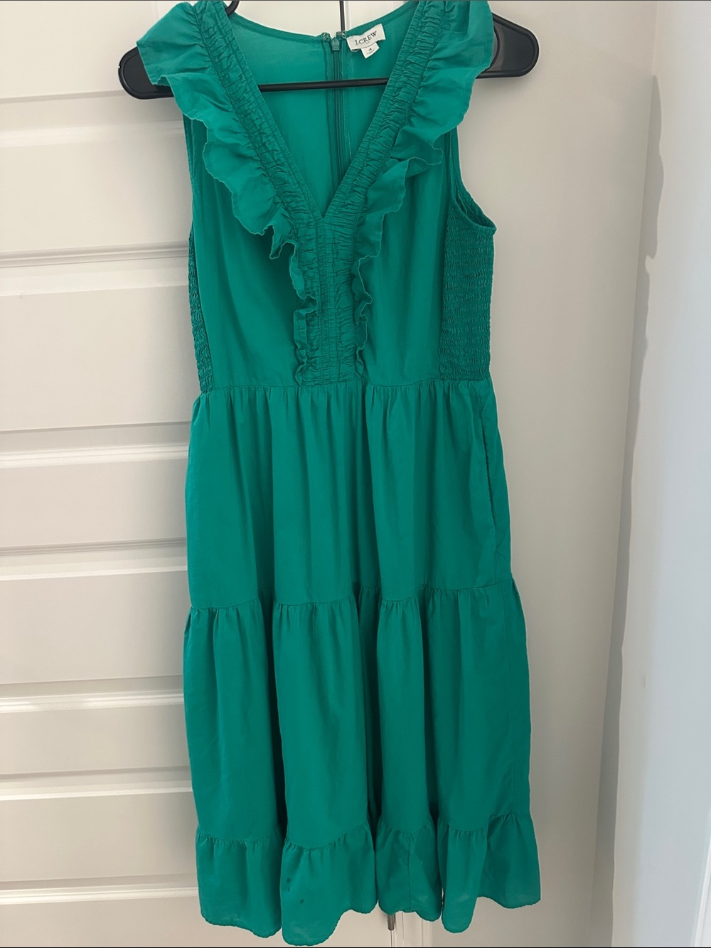 J. Crew Factory Women’s Ruffle V-Neck Tiered Dress in Green